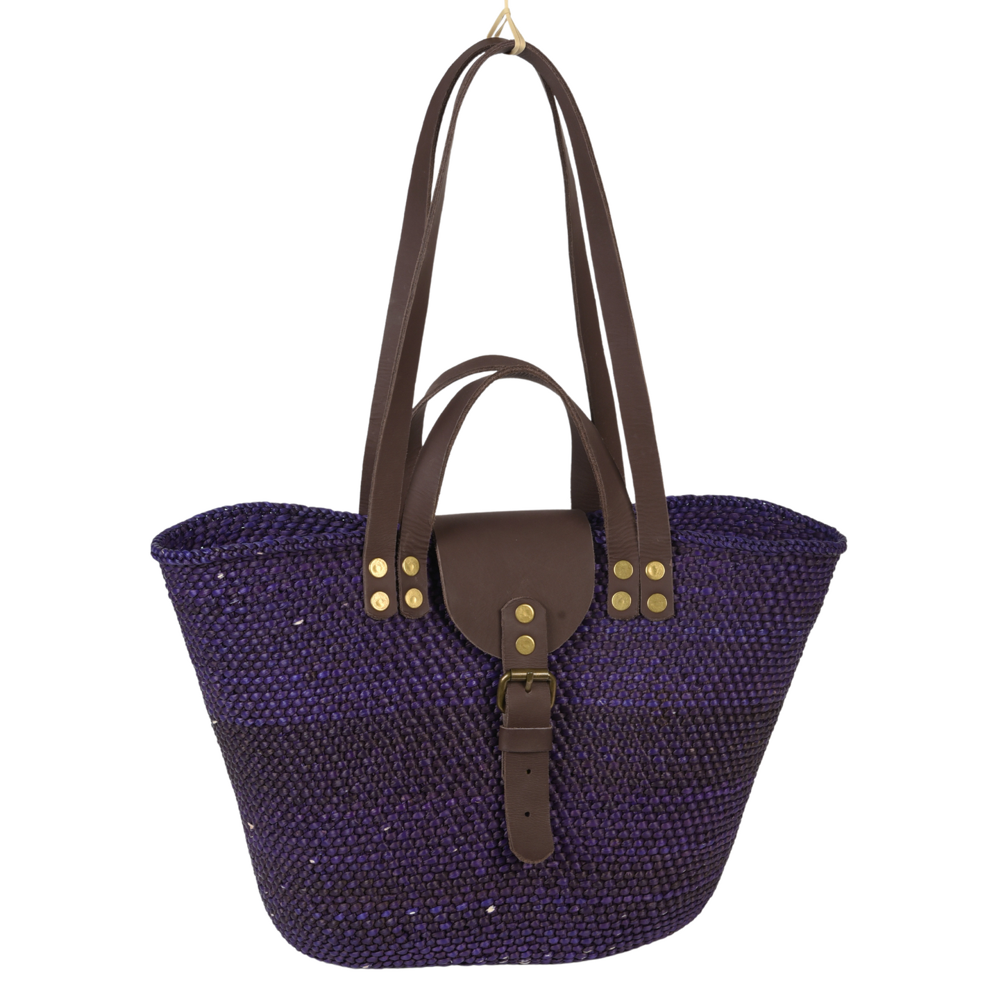 Iringa Handwoven Handbag Basket with leather flap (Double Straps)