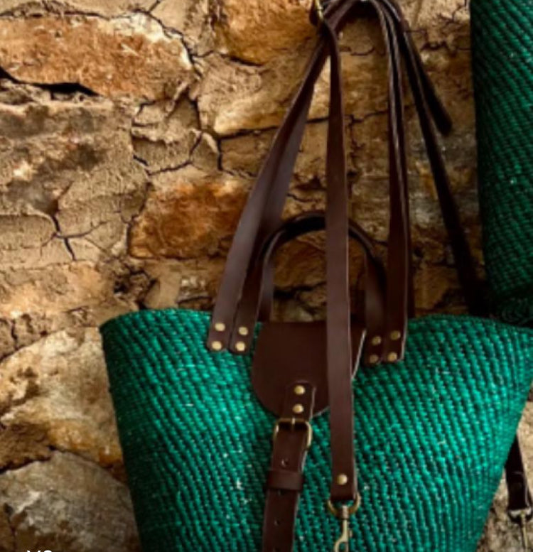 Iringa Handwoven Handbag Basket with leather flap (Double Straps)