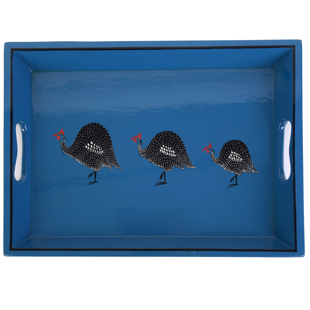 Whimsical  Hand Painted Guinea Fowl Tray.