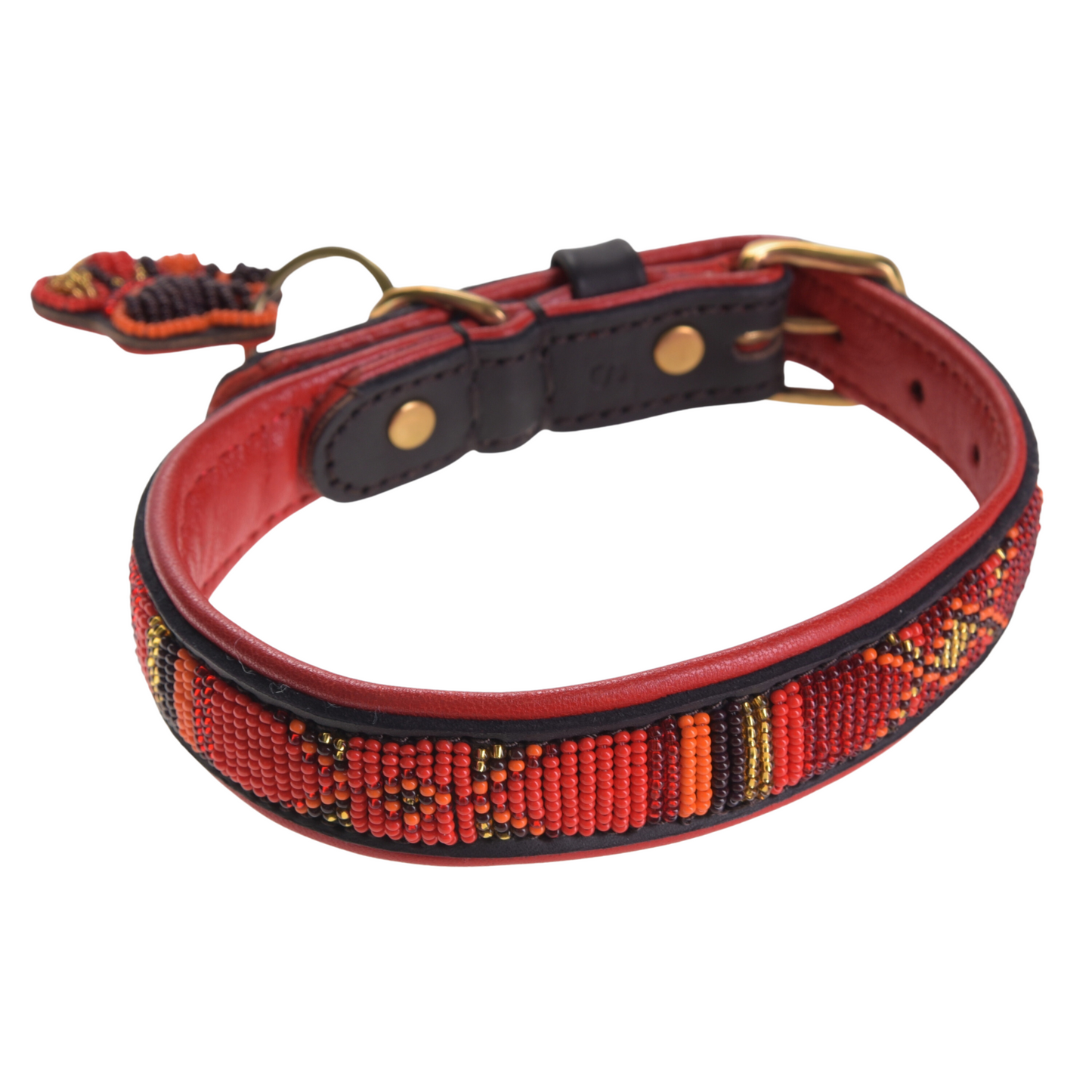 Maasai Beaded Leather Dog Collar with Cushioning & Paw